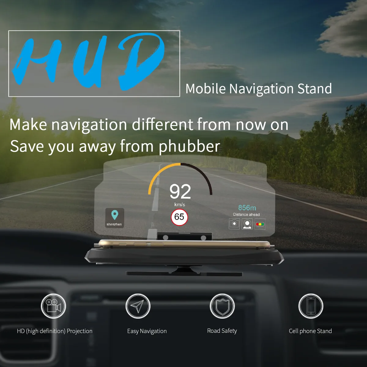

2 Generation Hud Mobile Phone Navigation Bracket Vehicle Navigation Rise Monitor Hud Head Up Projection Bracket