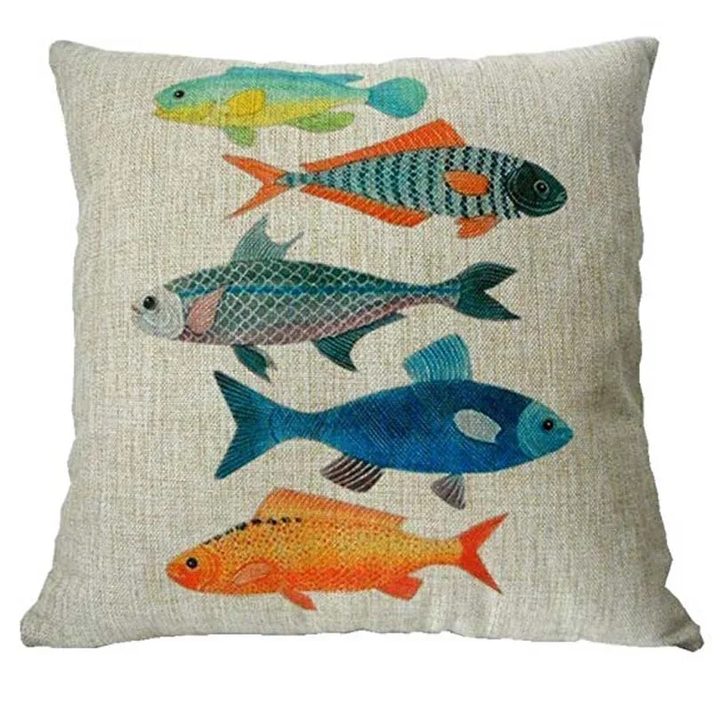 

Cotton Linen Square Decorative Fashion Throw Pillow Case Cushion Cover 18" X 18", Colorful Fish