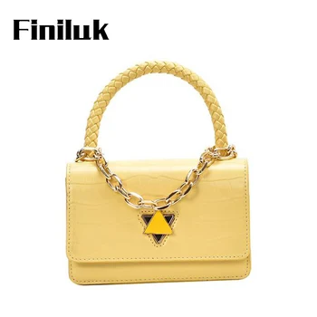 

Finiluk Leather Small Women Bag Chain Woven Handbag Stone Pattern Korean Fashion Women's Crossbody Bags Square BIZ155 PM49