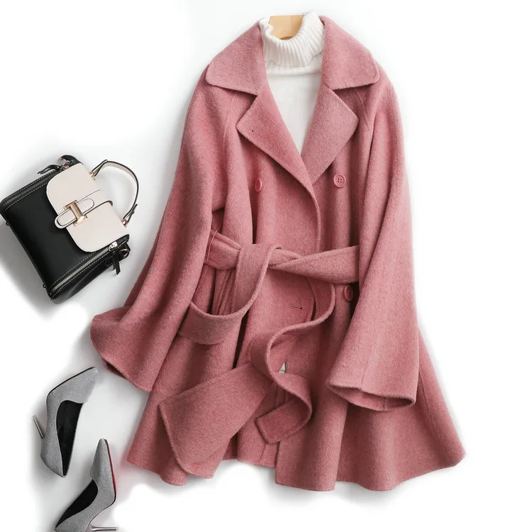 Женское осеннее шерстяное пальто элегантное 95% шерстяное женское Шерстяное Пальто Короткое женское пальто на двух пуговицах - Цвет: Кораллово-Красный