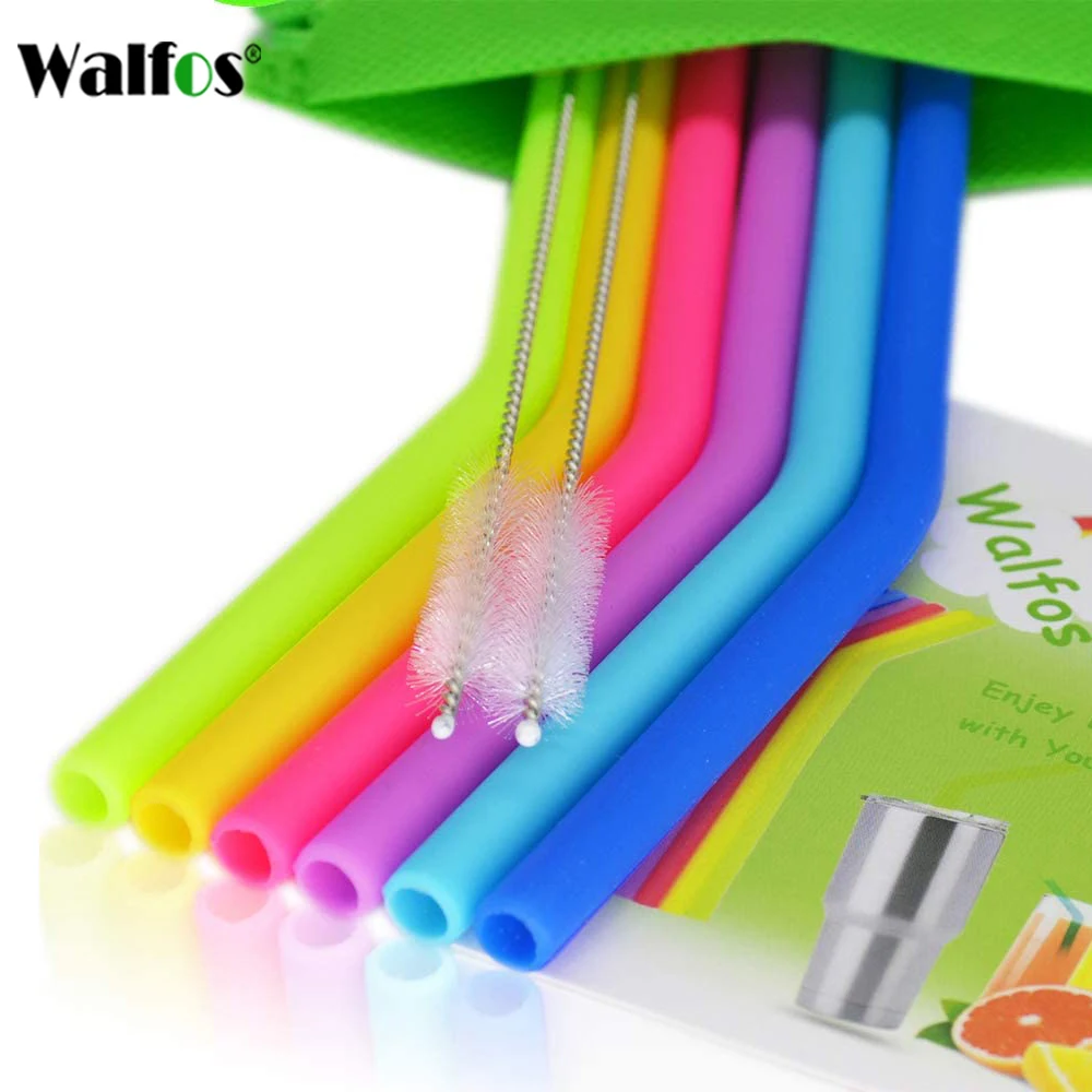 Reusable Silicone Drinking Straws Food Grade Straw with Cleaning Brushes  Set 6/8
