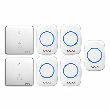 

CACAZI Home Wireless Night Light Doorbell Waterproof 2 Transmitter 5 Receiver CR2032 Battery US EU UK Plug 0-110DB 60 Chimes