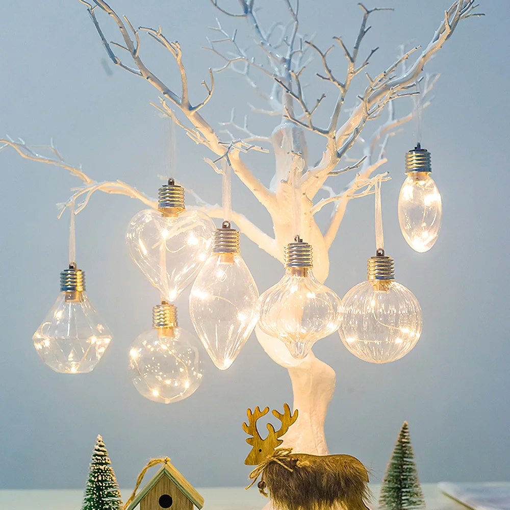 Декор для рождественской елки прозрачный пластиковый плоский шар светильник