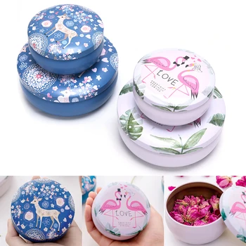 

Round Shape Cute Animal Flamingo Dee Jewelry Storage Boxr Tinplate for Candy Gift Box Women's Wedding Party Supplies
