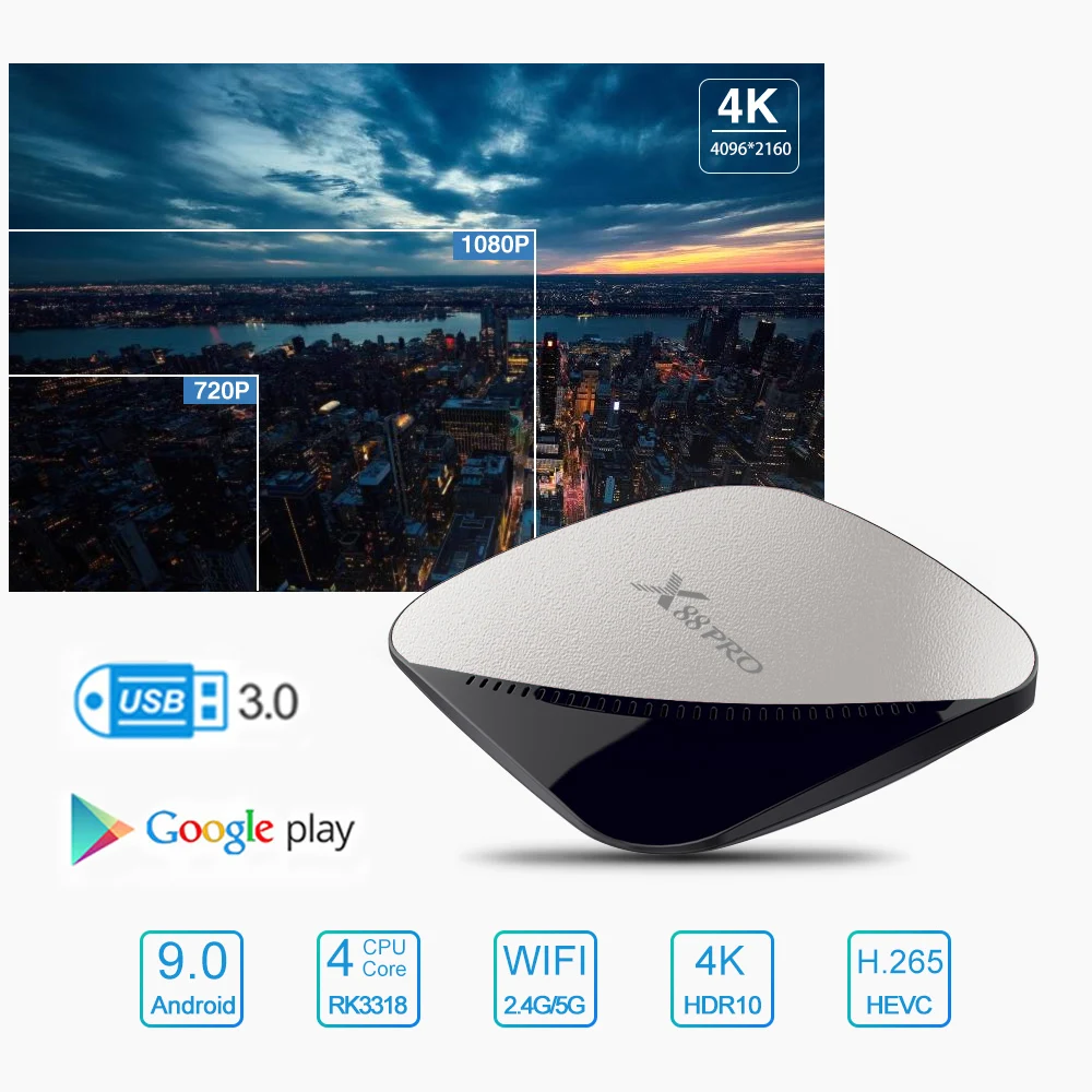 X88 Pro tv Box Android 9,0 RK3318 четырехъядерный 2 ГБ/4 ГБ ОЗУ 16 Гб/32 ГБ/64 Гб ПЗУ USB 3,0 2,4G/5G двухдиапазонный Wifi 1080P 4K телеприставка