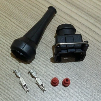 

10sets/lot 2 pin Junior Power (mini timer)Plug With Rubber Boot For Bosch Injector Connector Rrepair Kits(EV1 Style)