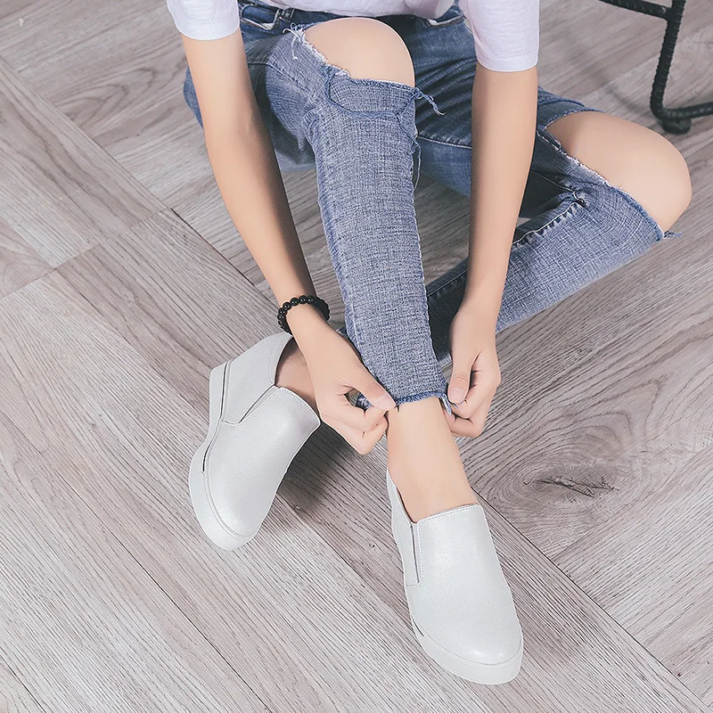 

Spring And Autumn Cowhide New Style Elevator Loafers Women's Slip-on Genuine Leather Platform Thick Bottomed Loafers Casual Shoe