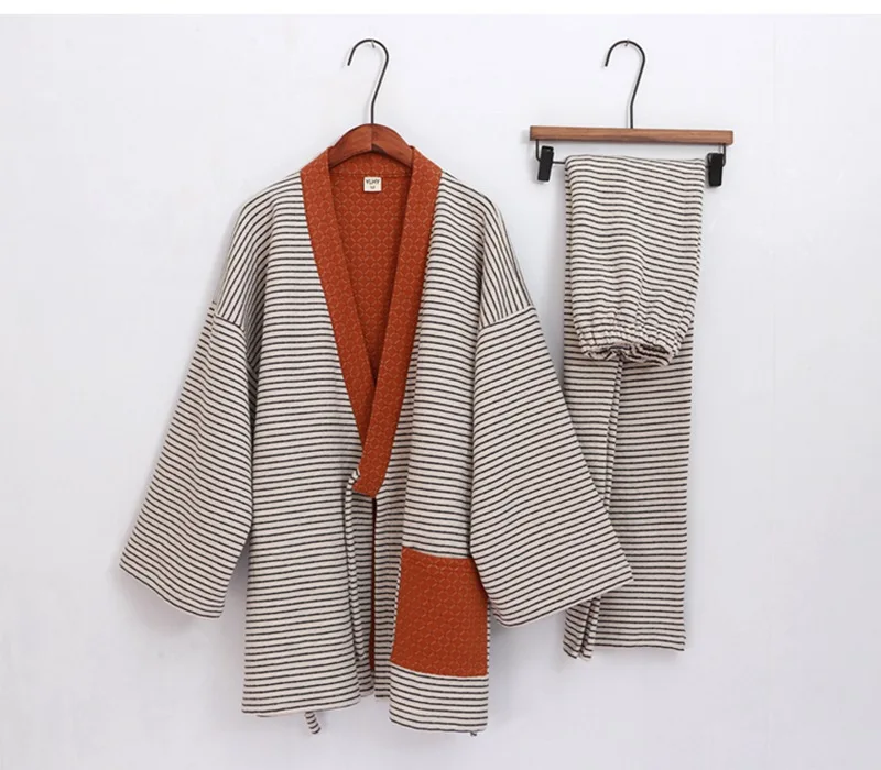 Japanese Traditional Tether Style Loose Pajamas Set Winter Men's Sleep & Lounge Kimono Yukata Bathrobe Sweat Steam Home Clothes men's cotton pyjamas