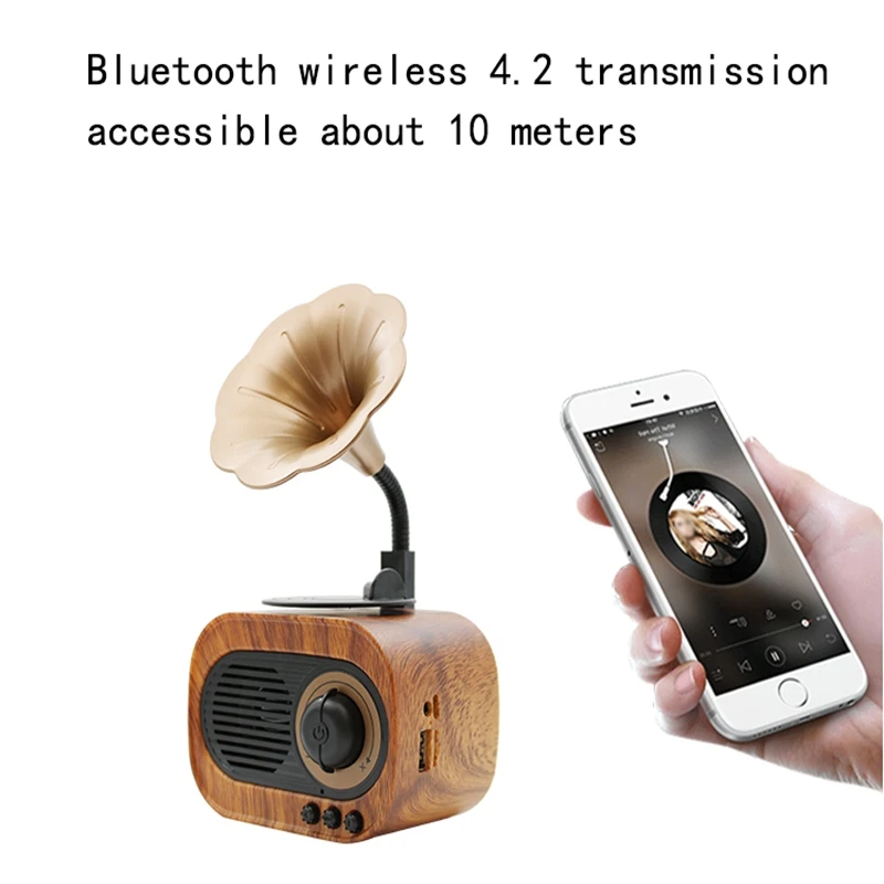 Abkt-ретро труба стиль Bluetooth динамик беспроводной стерео сабвуфер Музыкальная Коробка деревянный динамик s с микрофоном Fm радио Tf для телефона Ho