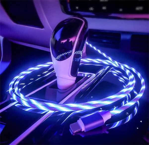 1 м Магнитный зарядный мобильный телефон кабель USB Type C поток светящийся провод