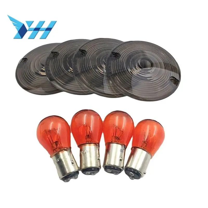 

4pcs ABS Plastic Smoke Turn Signal Light Lens Cover & Bulb Motorcycle For Harley Touring Road King Glide