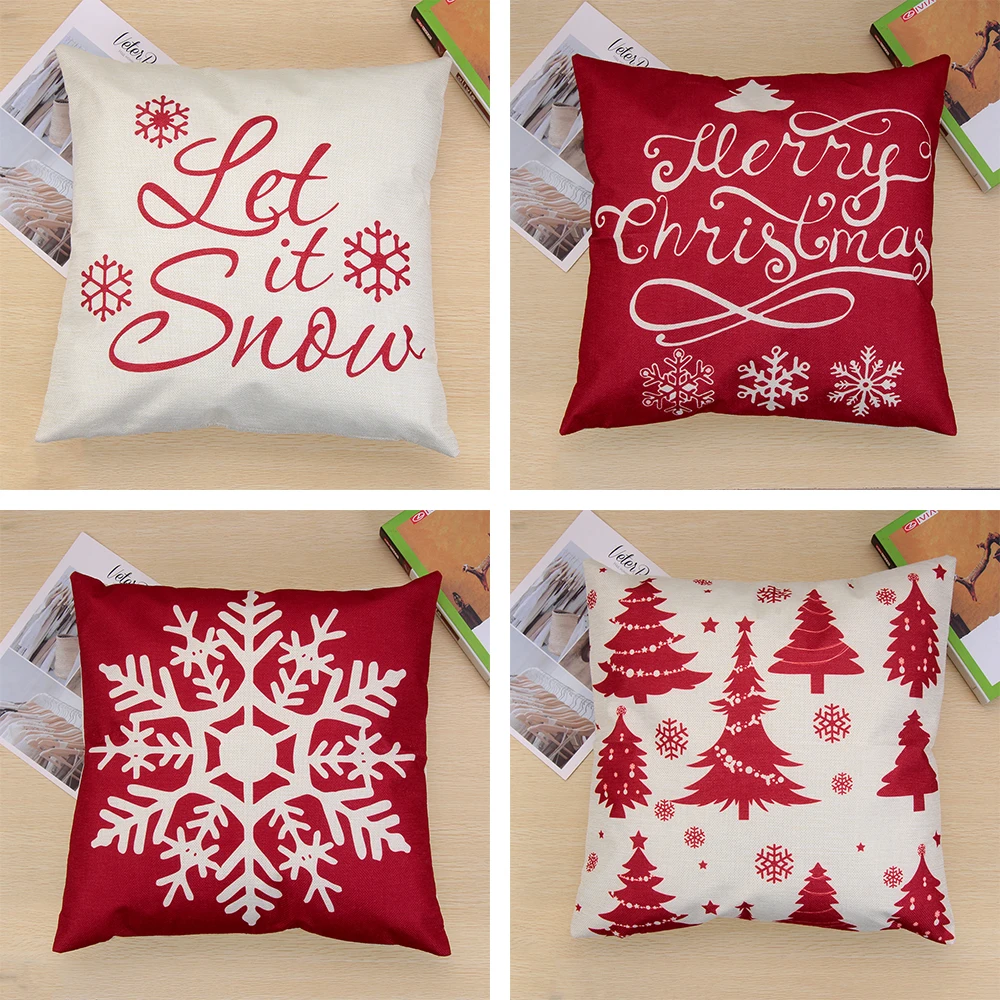 1PC 18"x18" Printed Merry Christmas Pillow Cases Flax Pillowcase Cushion Cover Xmas Gifts Living Room Sofa Decorative Supplies