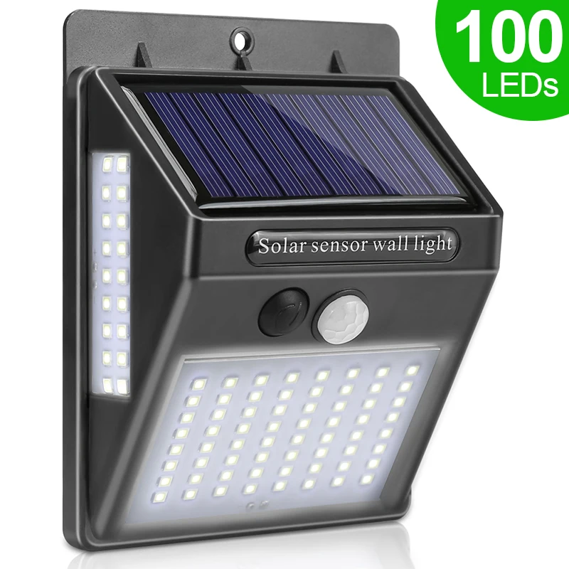 

100 LED Outdoor Lighting Solar Wall Light Waterproof Outdoor Lamp LED With PIR Motion Sensor Built-in Battery Exterior Light