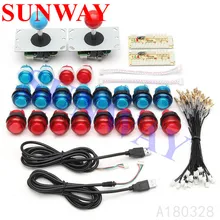 2 игрока DIY аркадные джойстики светодиодный кнопки с подсветкой джойстик Сделай Сам Запчасти для MAME с светодиодный кнопками+ 2 джойстика+ 2 USB энкодера