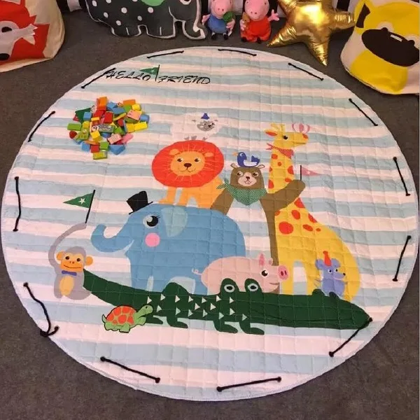 Круговые Мультяшные животные лиса овца тачки кролик сова детские игровые коврики ползающий ребенок одеяло ковер игрушки сумка для хранения 150 см - Цвет: aminals