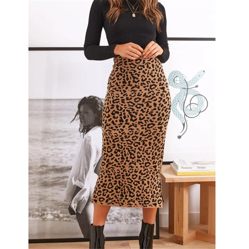 Для женщин Дамская Демисезонный длинная юбка Макси Дамы с леопардовым принтом Высокая Талия комфорт облегающее, сексуальное, вечернее вечерняя юбка