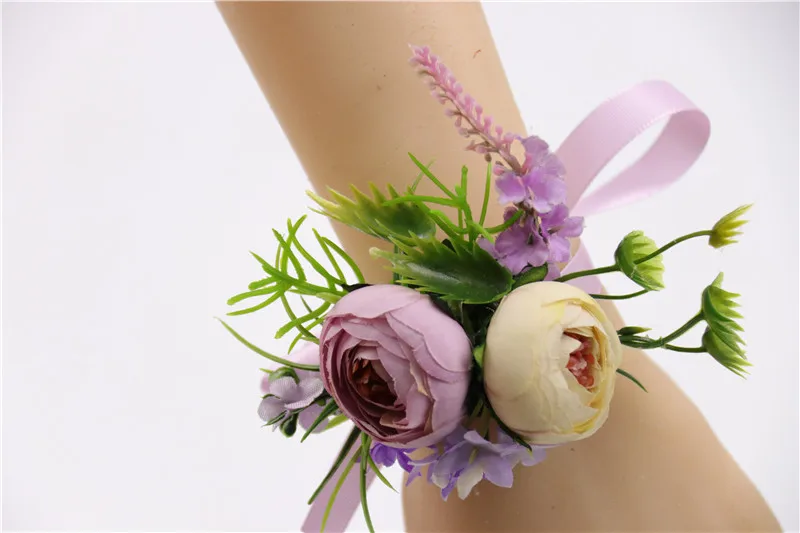 wrist corsage-F YO CHO высокое качество свадебные корсажи и бутоньерки Шелковая Роза Орхидея цветок девушка корсаж Пром лента искусственный запястье цветок - Цвет: wrist corsage-F