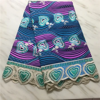 

New Design African Wax Print With Lace High Quality Embroided African Wax Lace Fabric 100% Cotton Nigeria Guipure Wax Lace 5Yds