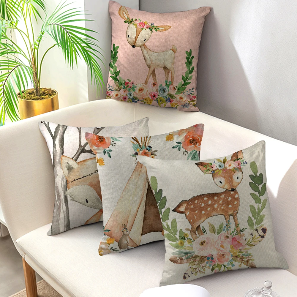 Льняная наволочка для подушки Fuwatacchi с мультяшным рисунком милых животных дома