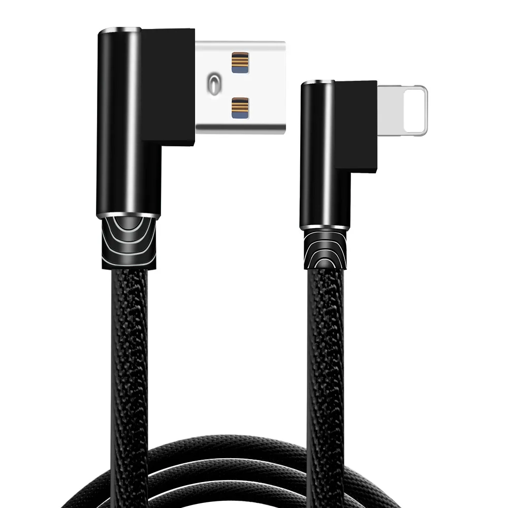 OneVan Быстрая зарядка Usb кабель локоть двойной 2.4A Micro Usb TypeC шнур 90 градусов нейлоновая линия передачи данных для зарядки IPhone Xiaomi samsung - Цвет: Black For IOS