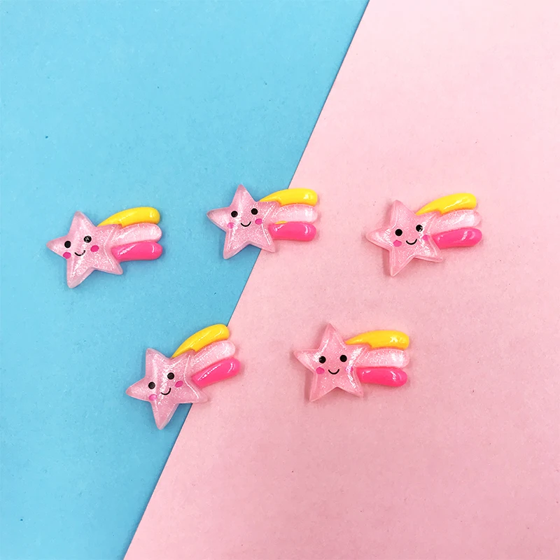 50 шт. блеск звезда Метеор Flatback Смола Кабошон Kawaii ремесло Детские бантики для волос аксессуары ручная работа Скрапбукинг декорирование 24*16 мм - Цвет: pink