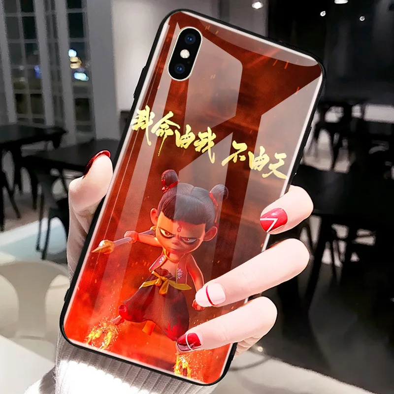 Для iPhone XS MAX XR XS i8 i8 Plus i7 i7 Plus Сказочный защитный чехол из закаленного стекла Nezha для iPhone 6 6s Plus