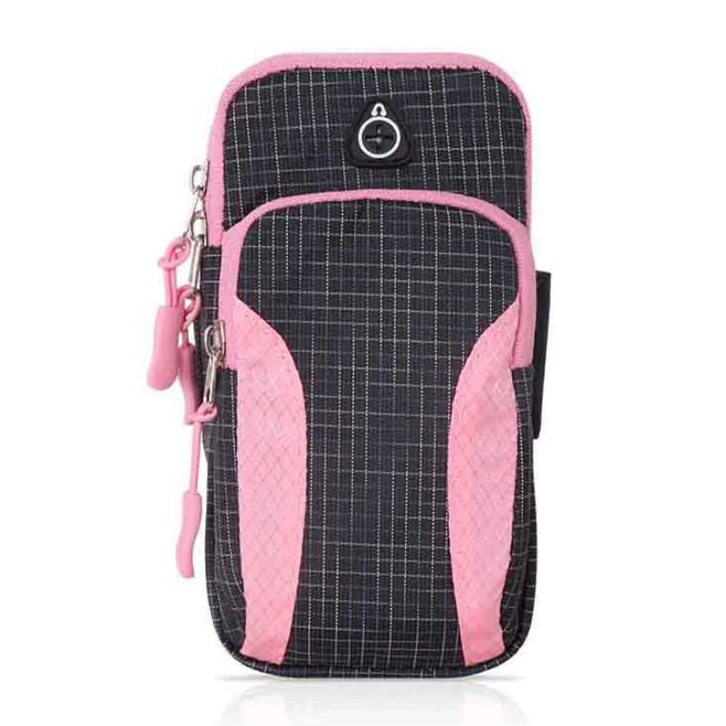 Sport Running Armband Bag With Headset Hole Zippered Fitness Armband Pouch Adjustable Jogging Workout Phone Holder - Цвет: Розовый цвет
