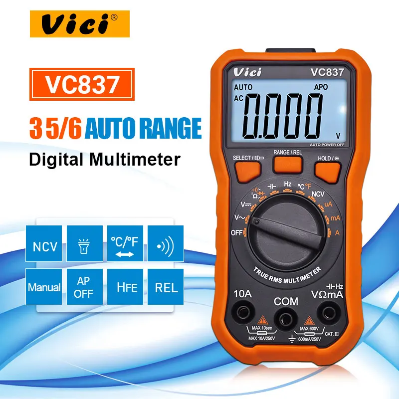 VICI VC837 мини цифровой мультиметр 6000 отсчетов T RMS Авто Диапазон температурный