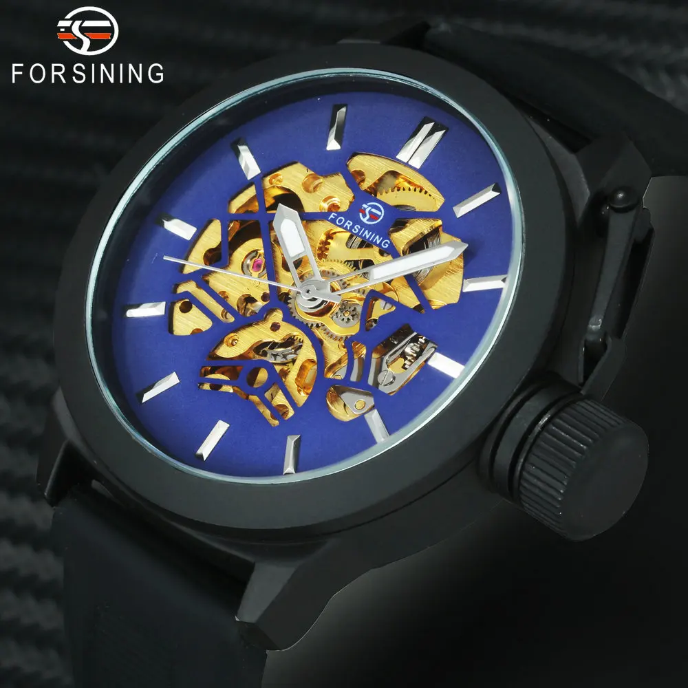 

FORSINING Military Sports Mens Automatic Watches Top Brand Luxury Silicone Strap Skeleton Mechanical Watch Men Casual Wristwatch