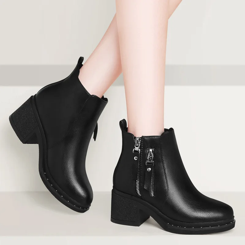 

Ann Martin Boots Women's British-Style 2019 New Style Autumn And Winter Chunky-Heel Short Boots WOMEN'S Leather Shoes Boots WOME