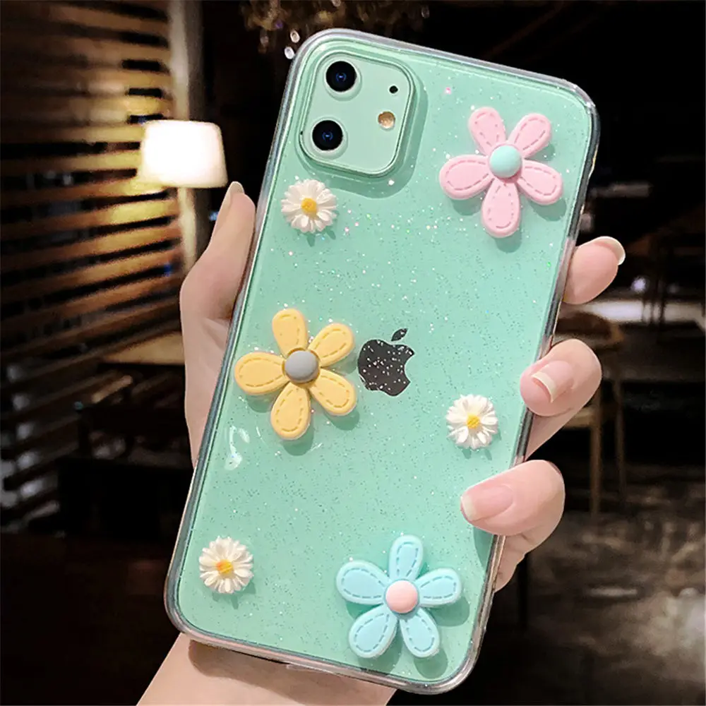 Lovebay 3D Цветы блеск чехол для телефона для iPhone 11 Pro 7 8 6 6s Plus X XR XS Max прозрачный Блестящий Мягкий ТПУ силиконовый чехол