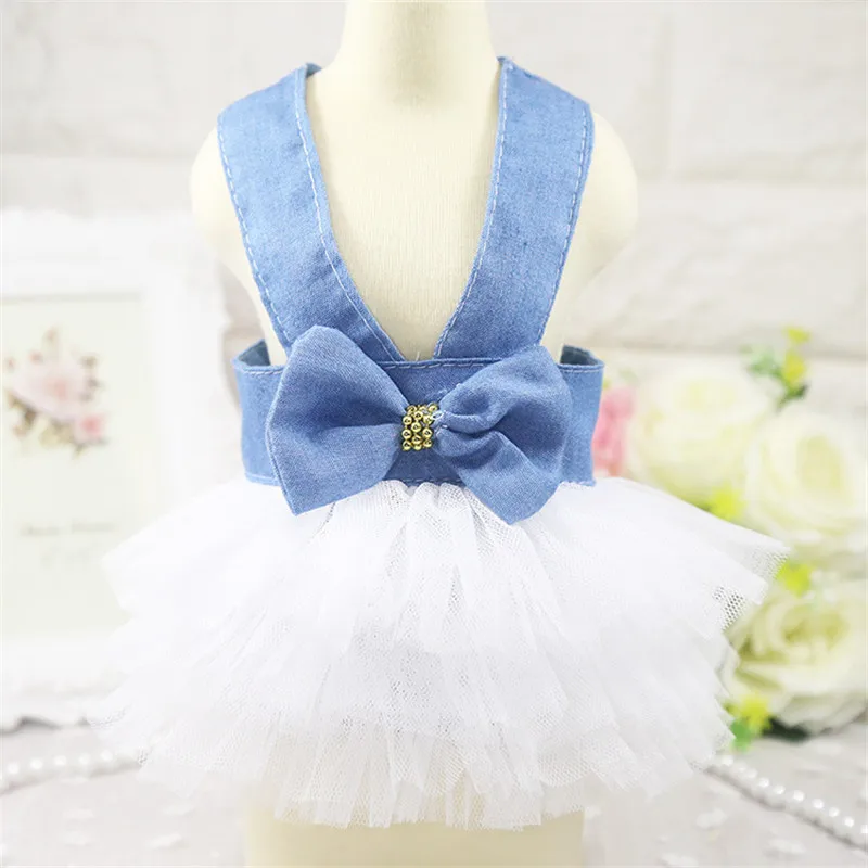 Summer Dog Dress Pet Dog Clothes for Small Dog Wedding Dress Skirt Puppy Clothing Spring Fashion Jean Pet Clothes XS-L0