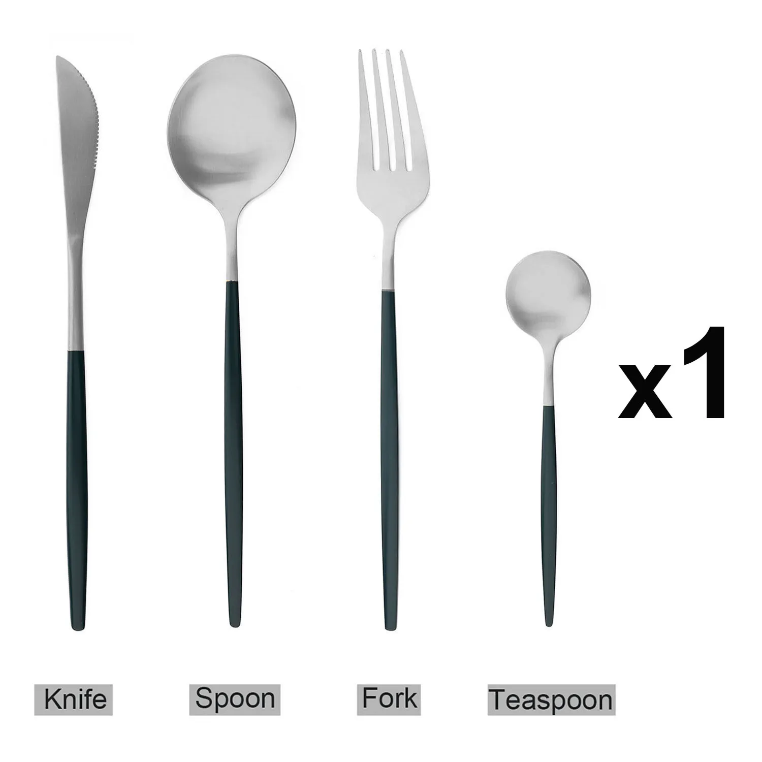 4Pcs Green Silver