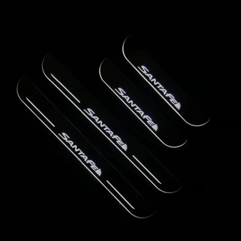 RQXR светодиодные движущиеся двери scuff для hyundai Santa Fe динамические пороги Плиты плоская подкладка наложения течет/фиксированный светильник, 4 шт