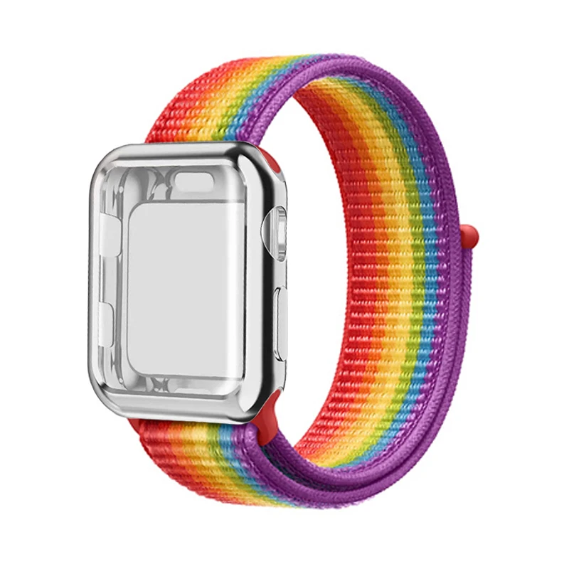 Sport loop strap for apple watch 4 5 case band 44mm 40mm apple watch band 42mm 38mm iwatch 5/4/3/2/1 full screen protector cover