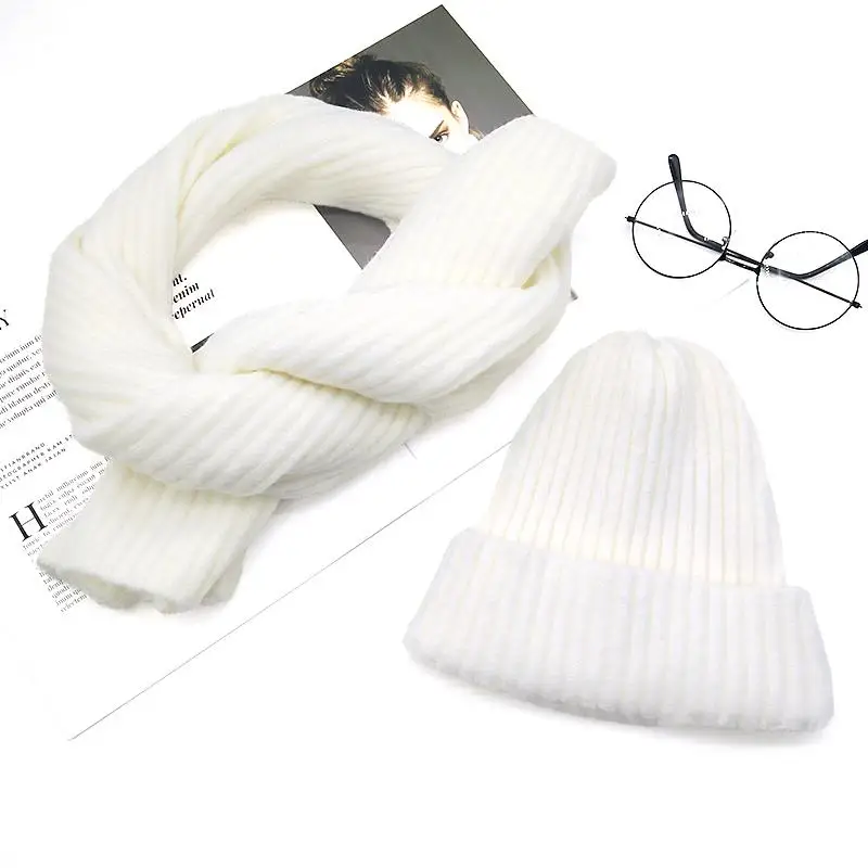 COKK вязаная шапка с шарфом зимняя теплая Дамская шапка и шарф эластичные шапки для женщин девочек комплект из двух предметов защита ушей мягкий теплый - Цвет: White