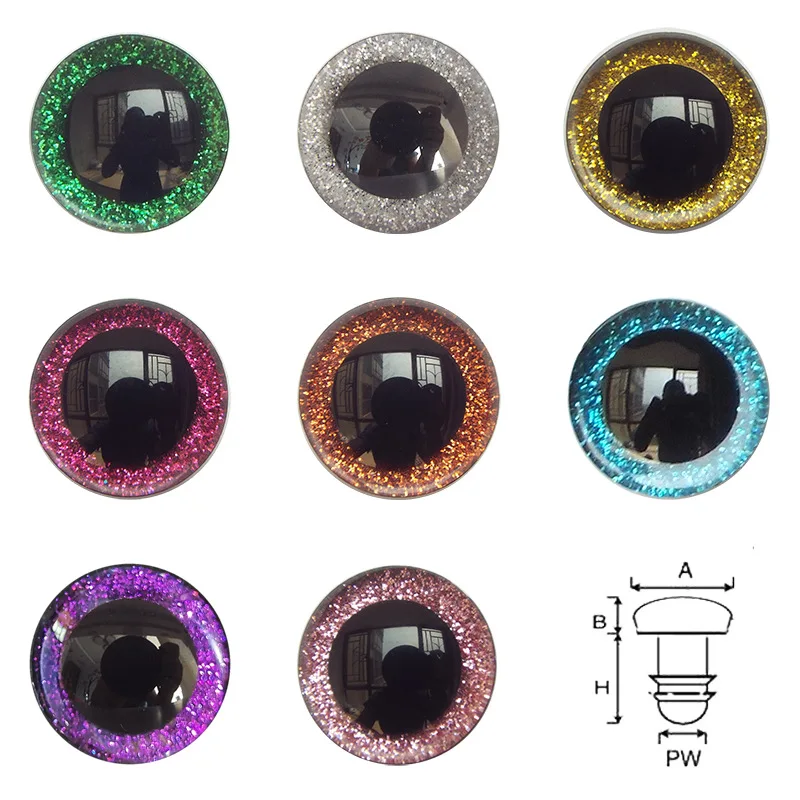 20pcs Big Plastic Safty Glitter Eyes For Toys Soft Animal DIY Doll Eye Toy Glass Clear 3D 9/10/12/14/16mm Fabric