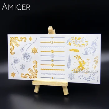 

Waterproof Metallic Gold Silver Body Art Temporary Tattoo Sexy Flash Tattoos Sticker For Star Butterfly Ring