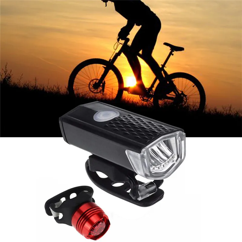 

LED Bright Mountain Bike Black Waterproof Front Lamp USB Charging Bicycle Red Safety Warning Light Taillight Suit