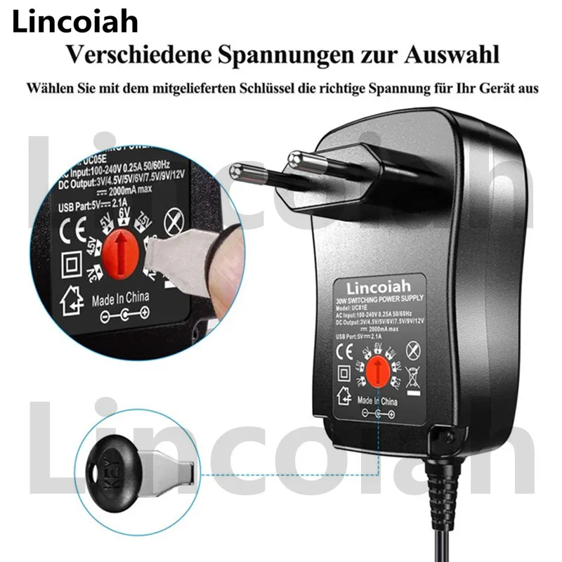 Universal Adapter AC 100-240V DC 3V 4.5V 5V 6V 7.5V 9V 12V 30W Multi-function Adjustable Power Supply for LED Light Strip Camera 3