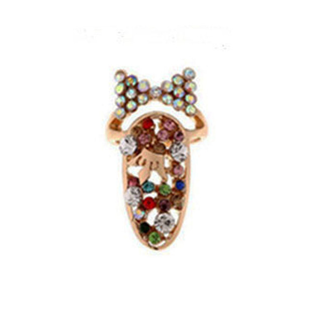 Flower Lady Rhinestone Fingernail Protective Fashion Jewelry Bowknot Crown Nail Ring Crystal Finger Nail Rings For Women