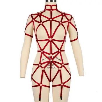 

Pastel Goth Harness Bra Belt Wine Red Close Body Caged Suspender Elastic Triangle Fram Club Rave Women Lingerie Sexy Garter Leg