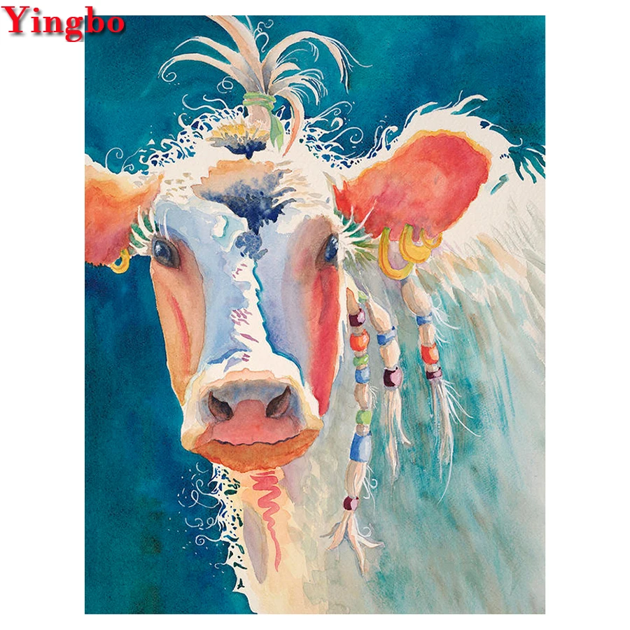Полная Алмазная картина квадратной формы с изображением животных коровы вышивка