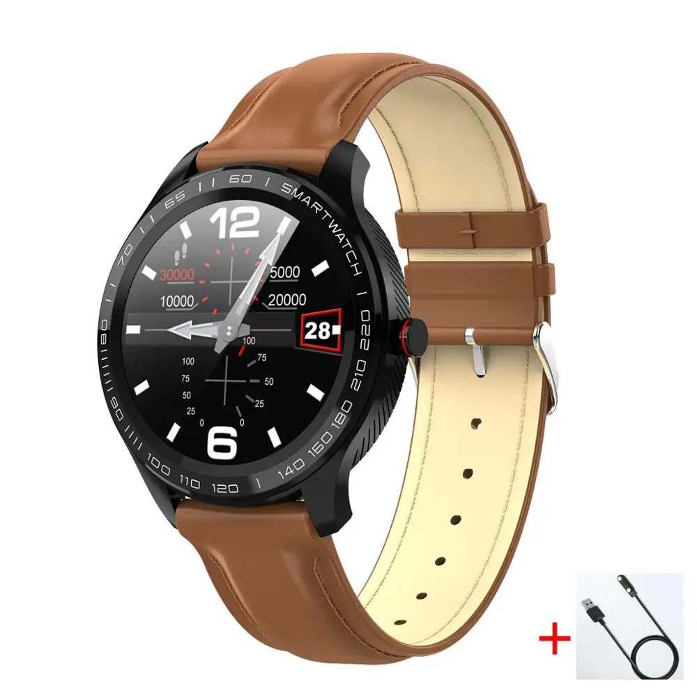 brown leather cable L9 Полный Круглый Смарт часы для мужчин ЭКГ+ PPG фитнес трекер Смарт часы IP68 спортивные часы Bluetooth Музыка сообщение Push - Цвет: brown leather cable