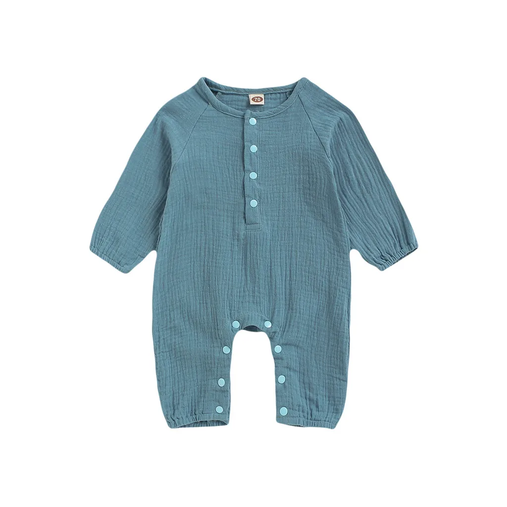 Модный комбинезон из хлопка и льна для новорожденных мальчиков и девочек; Однотонный комбинезон с длинными рукавами; весенняя одежда; костюм;# p4