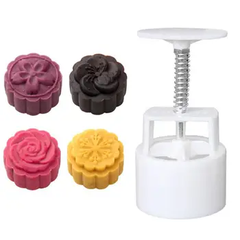 

4 Style Silicone Mold Cake Decorating Tools Stamps 50g Round Flower Moon Cake Mold Mould White Set Mooncake Decor Kitchen