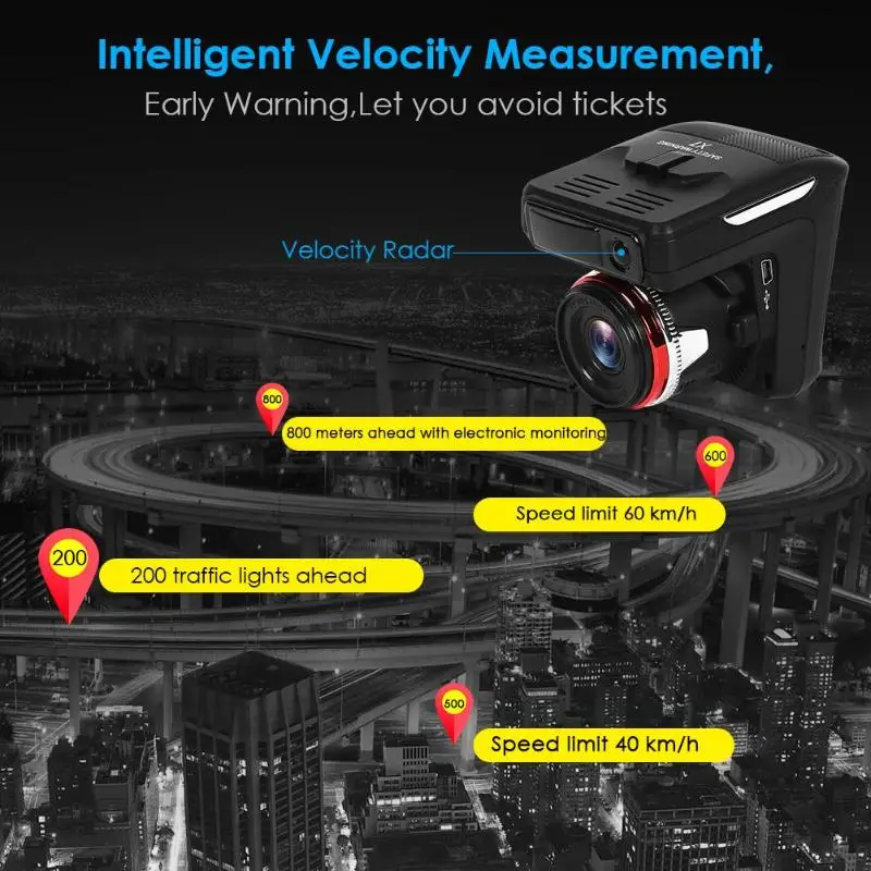 X7 2 в 1 Автомобильный видеорегистратор радар детектор HD светодиодный присоска Тип USB прикуриватель 30 кадров 1080p 2,31 дюймов ips 140 объектив приборная камера