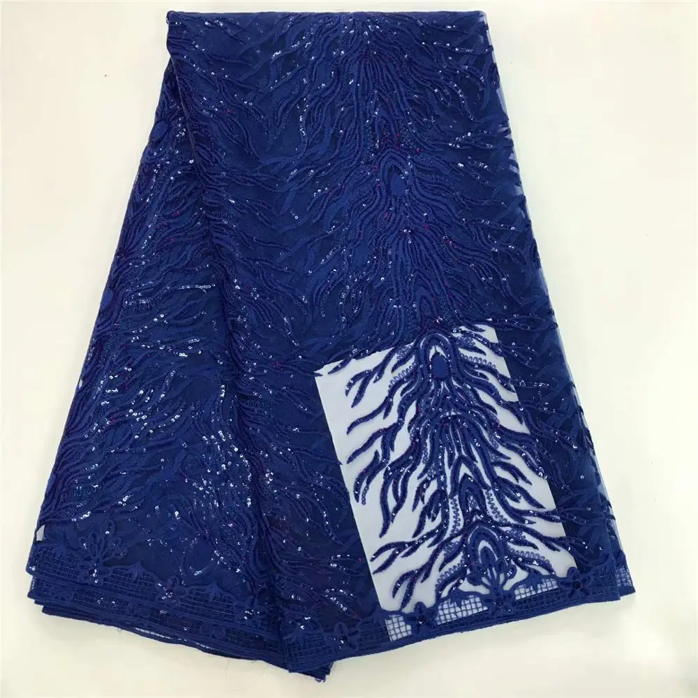 High Quality African Sequins Lace Fabric Royal Blue French Net Embroidery Tulle For Nigerian Wedding Party Dress | Дом и сад