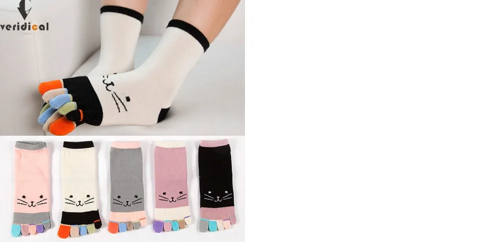 1 Pairs Pure Cotton Women Girl Five Finger Short Socks Colorful Cat Breathable Young Casual Harajuku Socks With Toes Hot Sell smartwool socks women