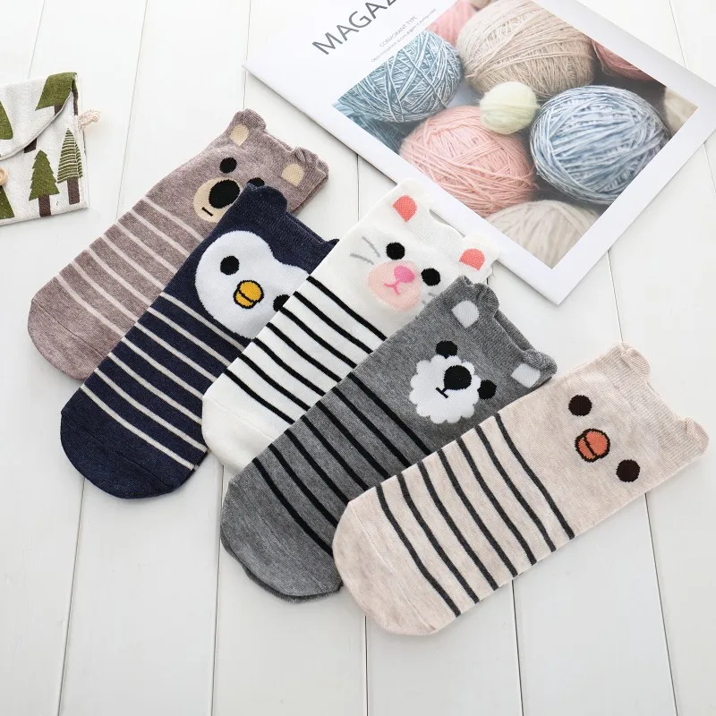 Mixed Color 5 PAIRS 5 пар носков с героями мультфильмов; милые детские носки с ушками и животными; короткие носки для девочек-школьников - Цвет: Mixed Color 5 PAIRS